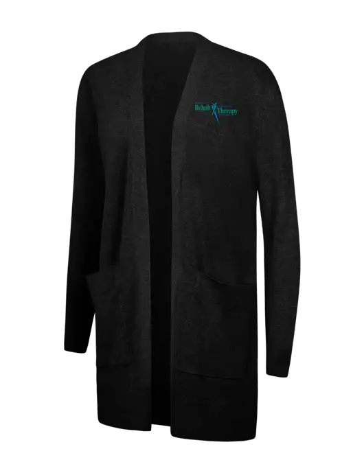 Mercer+Mettle Womens Black Open Front Cardigan Sweater w/Sports Rehab Logo