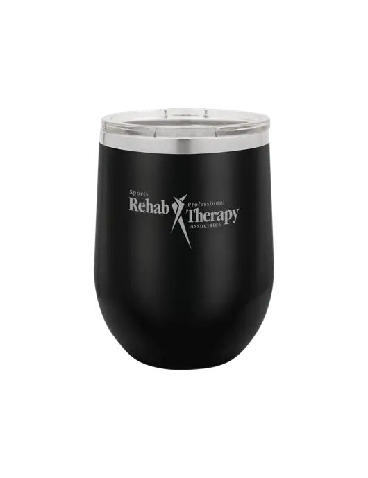 Polar Camel 12 oz Powder Coated Black Vacuum Insulated Stemless Wine Tumbler w/Sports Rehab Logo