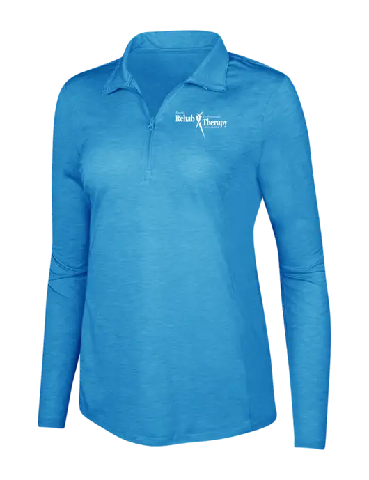 Light Blue Heather Womens Posicharge Tri-Blend Wicking 1/4 Zip Pullover w/Sports Rehab Logo
