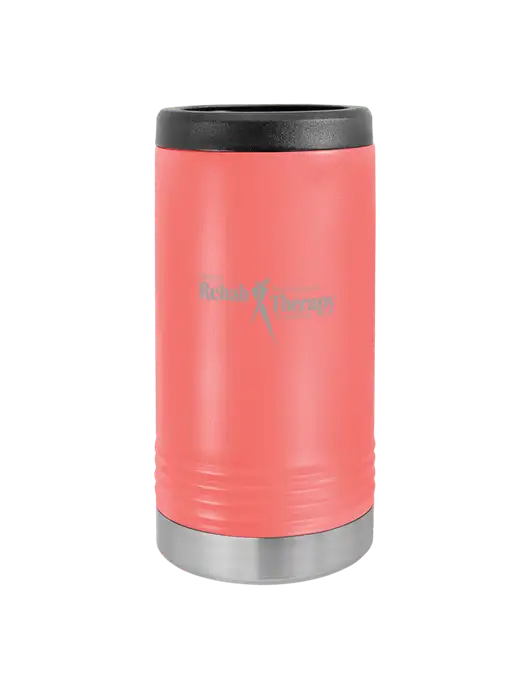 Polar Camel Powder Coated Coral Vacuum Insulated Slim Beverage Holder w/Sports Rehab Logo
