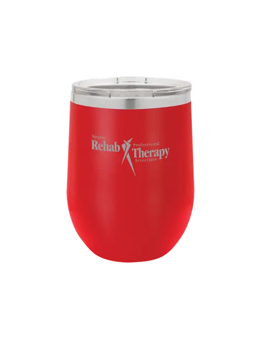 Polar Camel 12 oz Powder Coated Red Vacuum Insulated Stemless Wine Tumbler w/Sports Rehab Logo