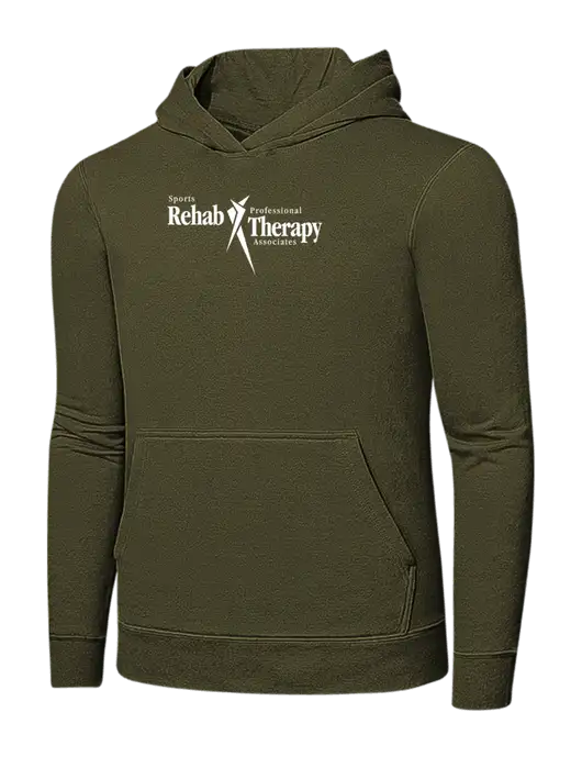Dark Olive Green 7.8. oz Ring Spun Hooded Sweatshirt w/Sports Rehab Logo