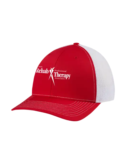 Richardson Adjustable Snapback Original 112 Trucker Cap Red w/White Mesh w/Sports Rehab Logo