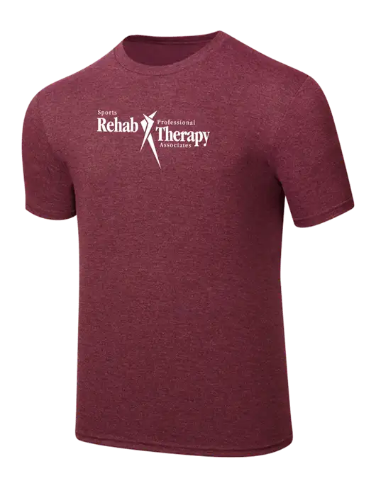Simply Soft Maroon Frost 4.5oz  Poly/Combed Ring Spun Cotton T-Shirt w/Sports Rehab Logo