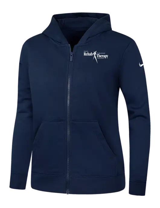 Nike Womens Club Fleece Sleeve Swoosh Full-Zip Dark Navy Hoodie w/Sports Rehab Logo