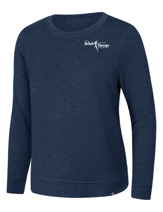 TravisMathew Womens Dark Slate Blue Heather Lightweight Long Weekend Crew w/Sports Rehab Logo