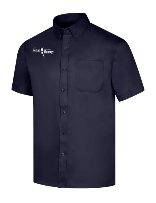 Short Sleeve Navy Superpro React Twill Shirt w/Sports Rehab Logo