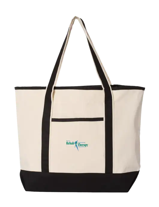 Natural/Black Large Canvas Deluxe Tote w/Sports Rehab Logo