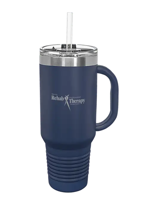 Polar Camel 40 oz. Powder Coated Vacuum Insulated Navy Travel Mug with Straw w/Sports Rehab Logo