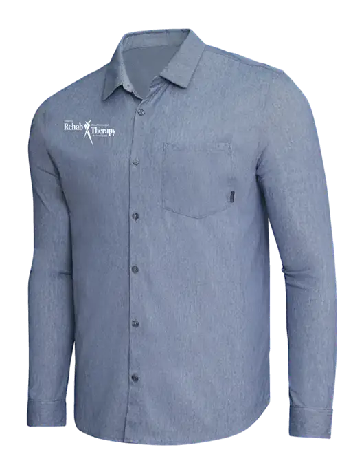 OGIO Slate Blue Heather Extend Long Sleeve Button Up Shirt w/Sports Rehab Logo