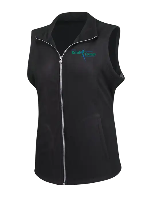 Black Womens Microfleece Vest w/Sports Rehab Logo