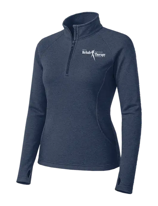 Navy Heather Womens Sport Wick Stretch 1/4 Zip Pullover w/Sports Rehab Logo