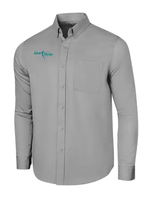 Long Sleeve Light Grey Superpro React Twill Shirt w/Sports Rehab Logo