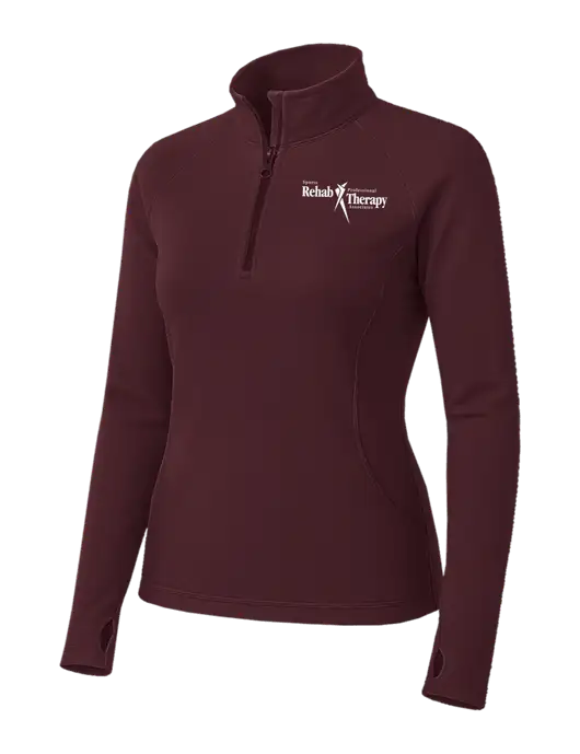 Maroon Womens Sport Wick Stretch 1/4 Zip Pullover w/Sports Rehab Logo