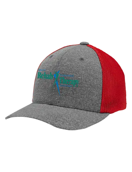 Flexfit Red/Medium Grey Heather Melange Mesh Back Trucker Cap w/Sports Rehab Logo