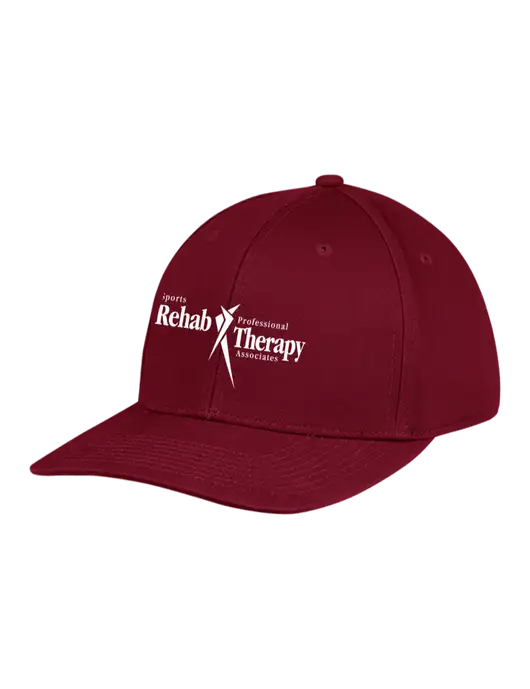 Premium Modern Structured Twill Maroon Snapback Cap w/Sports Rehab Logo