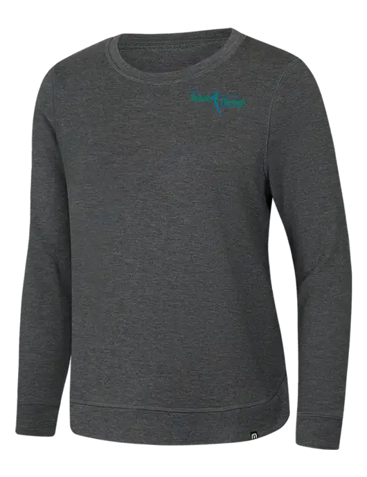 TravisMathew Womens Dark Grey Heather Lightweight Long Weekend Crew w/Sports Rehab Logo