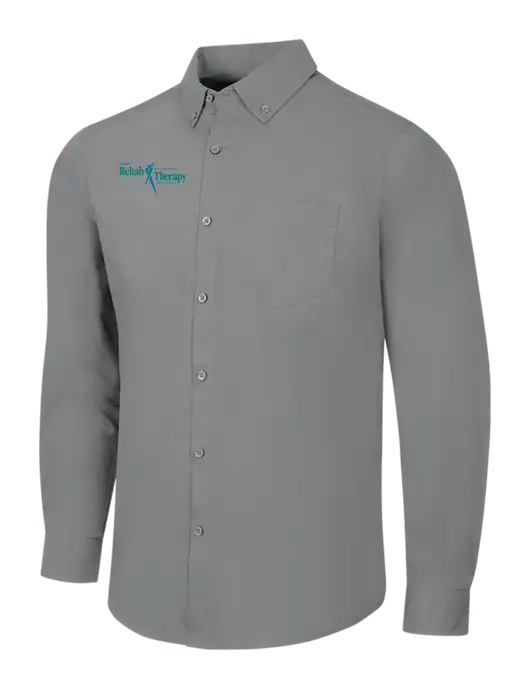 Medium Grey Long Sleeve Carefree Poplin Shirt w/Sports Rehab Logo