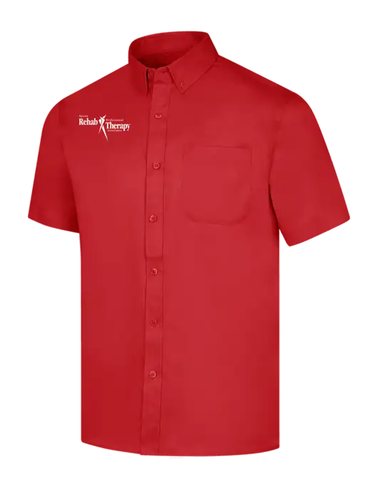 Short Sleeve Red Superpro React Twill Shirt w/Sports Rehab Logo