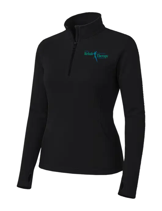 Womens Black Sport Wick Stretch 1/4 Zip Pullover w/Sports Rehab Logo