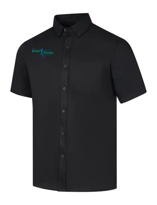 Short Sleeve Deep Black Superpro React Twill Shirt w/Sports Rehab Logo
