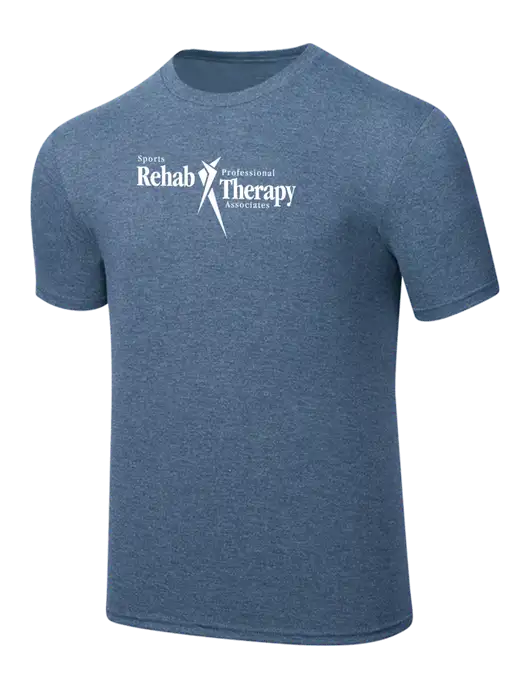 Simply Soft Light Slate Blue Heathered 4.5oz  Poly/Combed Ring Spun Cotton T-Shirt w/Sports Rehab Logo