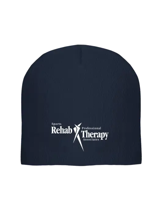 Solid Navy Element Knit Beanie w/Sports Rehab Logo