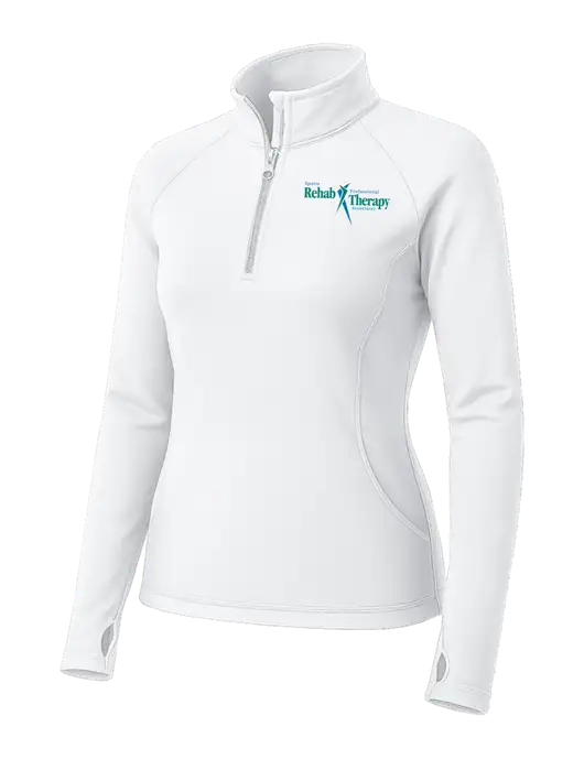 White Womens Sport Wick Stretch 1/4 Zip Pullover w/Sports Rehab Logo