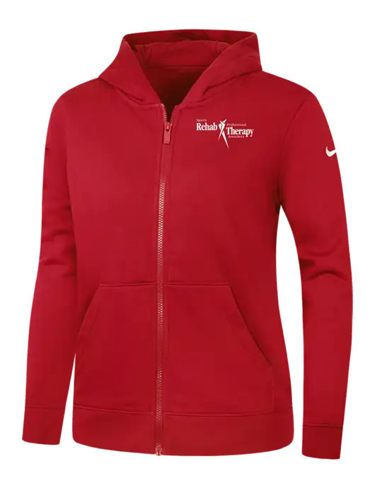Nike Womens Club Fleece Sleeve Swoosh Full-Zip Red Hoodie w/Sports Rehab Logo