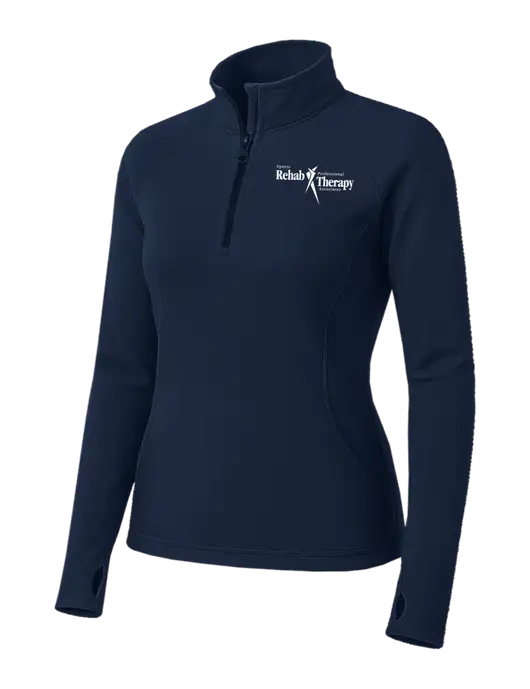 Navy Womens Sport Wick Stretch 1/4 Zip Pullover w/Sports Rehab Logo