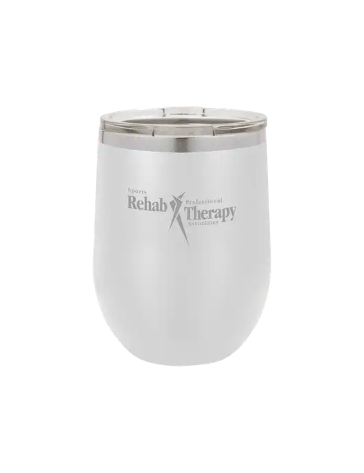 Polar Camel 12 oz Powder Coated White Vacuum Insulated Stemless Wine Tumbler w/Sports Rehab Logo