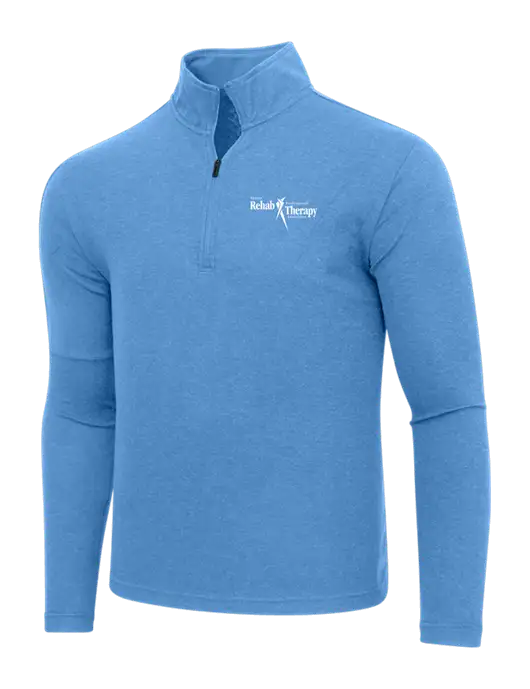 Adidas Light Blue Heather 3 Stripes Quarter Zip Sweater w/Sports Rehab Logo
