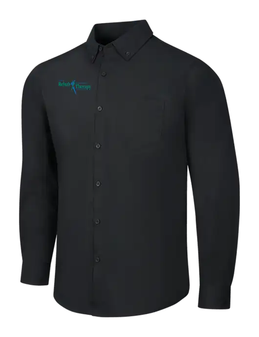 Black Long Sleeve Carefree Poplin Shirt w/Sports Rehab Logo