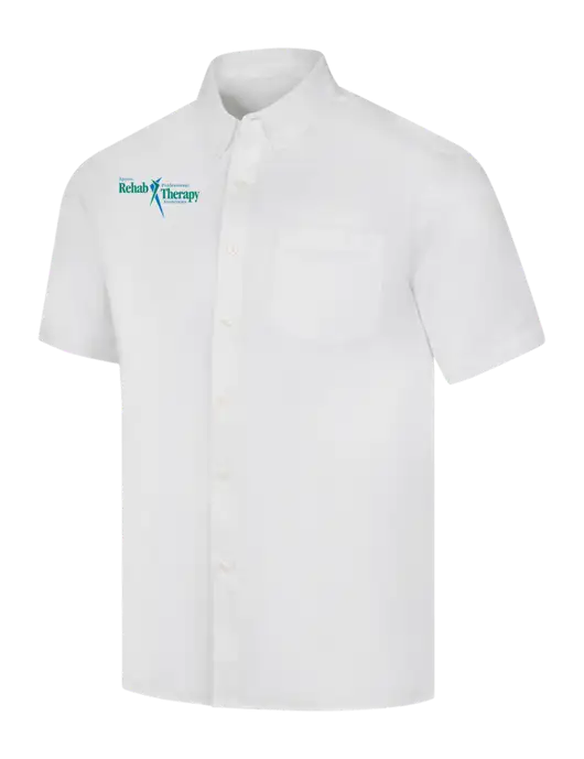 Short Sleeve White Superpro React Twill Shirt w/Sports Rehab Logo