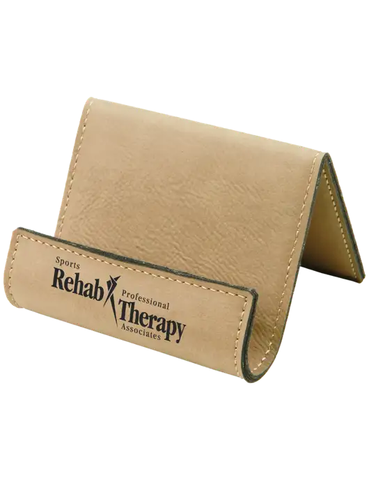 Tan Leatherette Card & Phone Holder w/Sports Rehab Logo
