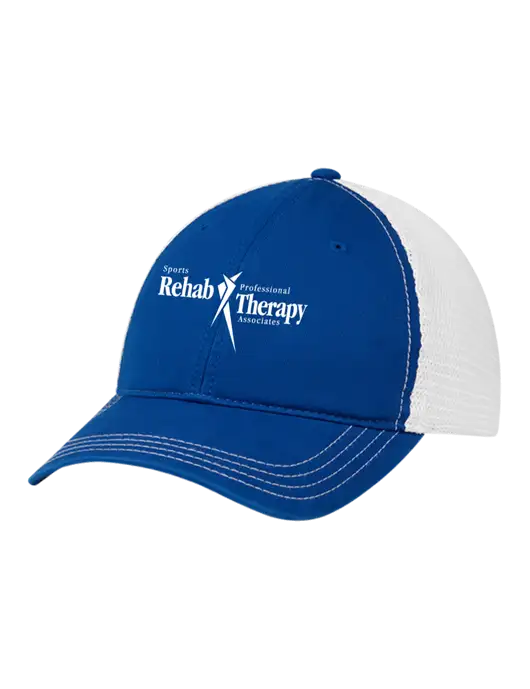 Richardson 111 Garment Washed Trucker Cap Royal w/White Mesh w/Sports Rehab Logo