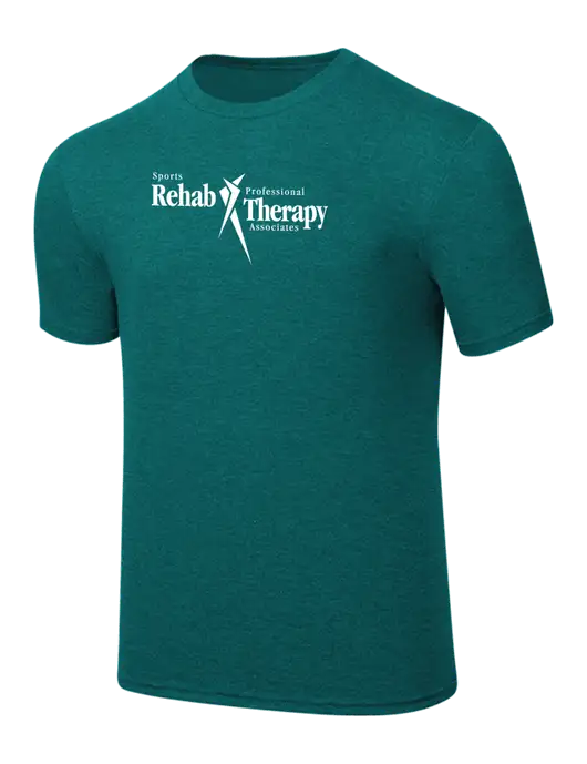 Simply Soft Heathered Dark Teal 4.5oz  Poly/Combed Ring Spun Cotton T-Shirt w/Sports Rehab Logo