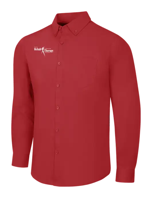 Red Long Sleeve Carefree Poplin Shirt w/Sports Rehab Logo