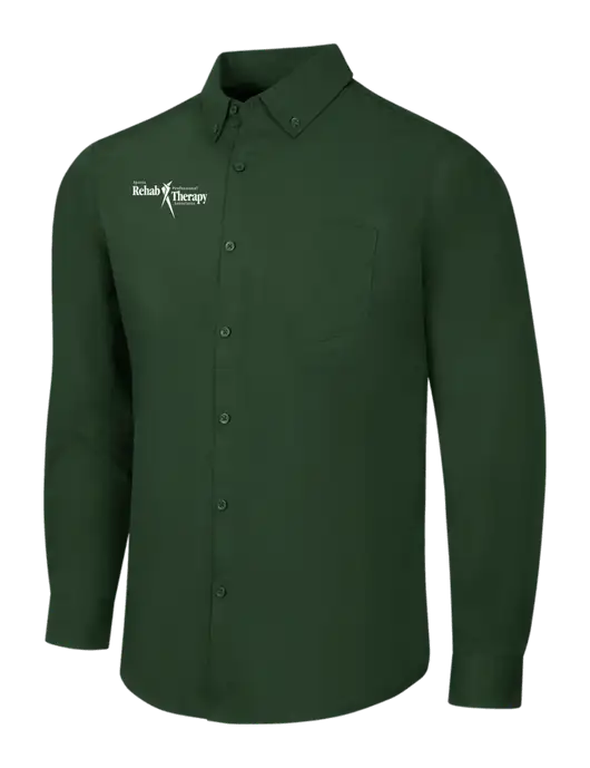 Forest Green Long Sleeve Carefree Poplin Shirt w/Sports Rehab Logo