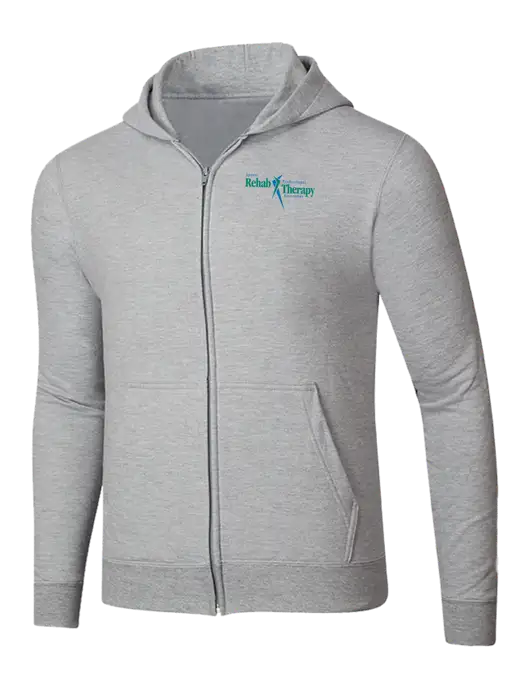Light Grey Heather 8.5 oz Ring Spun Zip Hooded Sweatshirt w/Sports Rehab Logo