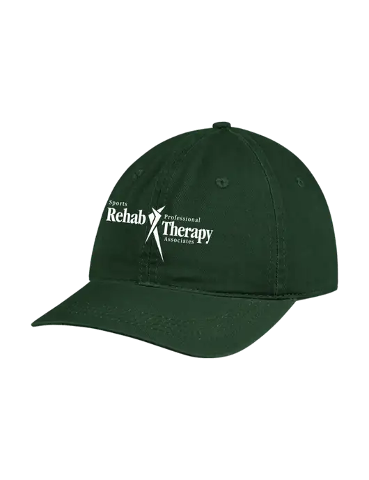 Garment Washed Unstructured Twill Dark Green Cap w/Sports Rehab Logo