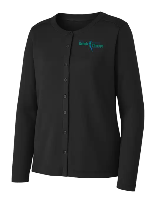 Black Womens Concept Stretch Button-Front Cardigan Sweater w/Sports Rehab Logo