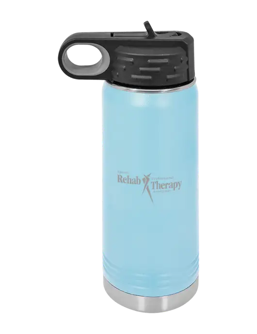 Polar Camel 20 oz Powder Coated Light Blue Vacuum Insulated Water Bottle w/Sports Rehab Logo