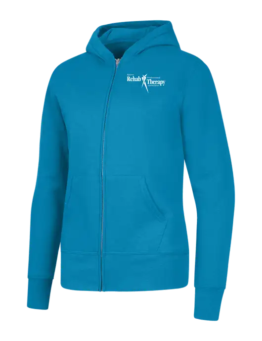 Neon Blue Womens Core Fleece Full-Zip Hooded Sweatshirt w/Sports Rehab Logo