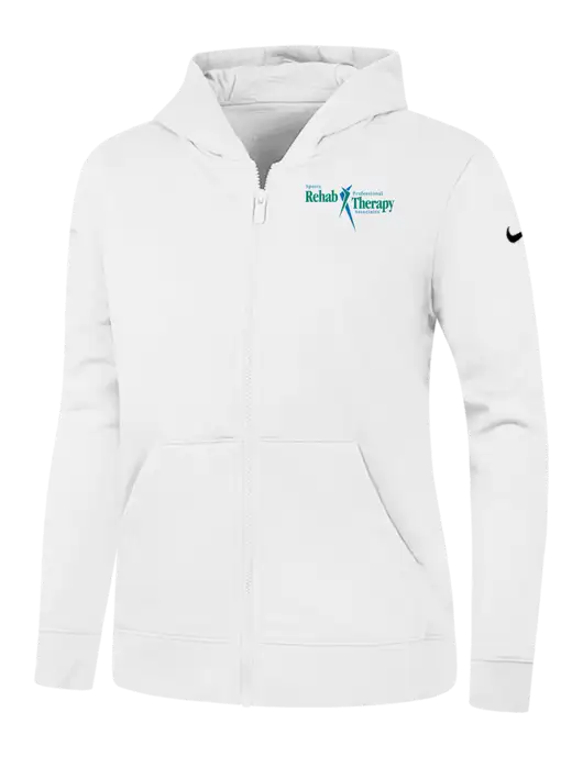 Nike Womens Club Fleece Sleeve Swoosh Full-Zip White Hoodie w/Sports Rehab Logo