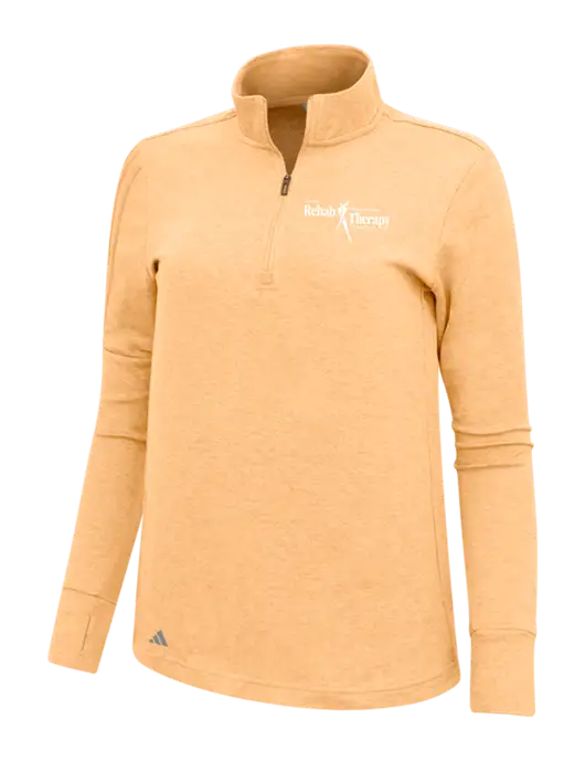 Adidas Light Orange Heather Womens 3 Stripes Quarter Zip Sweater w/Sports Rehab Logo