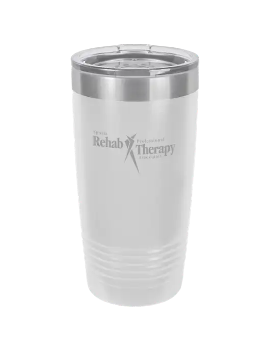 Polar Camel 20 oz Powder Coated White Vacuum Insulated Tumbler  w/Sports Rehab Logo