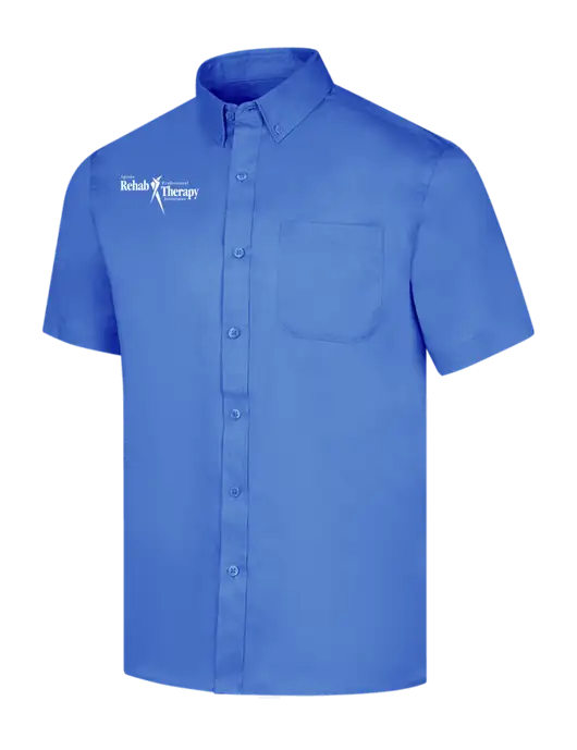 Short Sleeve Dark Carolina Blue Superpro React Twill Shirt w/Sports Rehab Logo