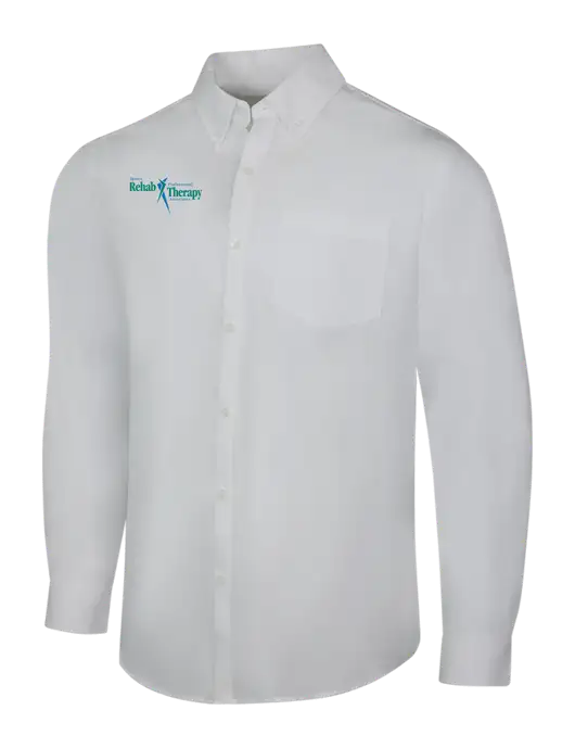 White Long Sleeve Carefree Poplin Shirt w/Sports Rehab Logo