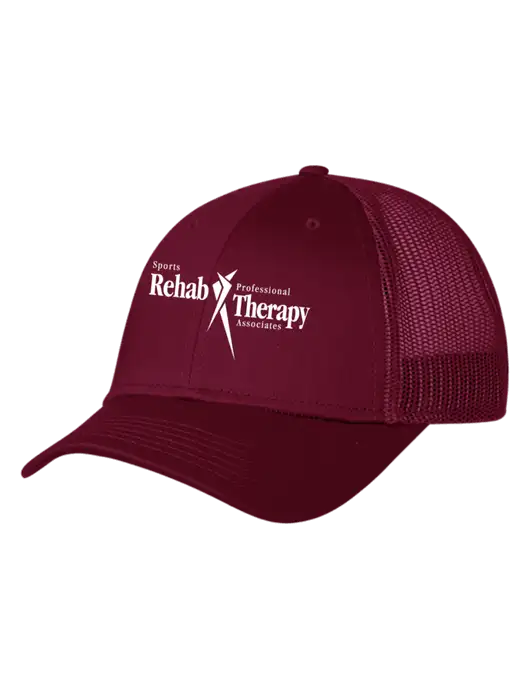 Maroon Mesh Trucker Cap Snap Back w/Sports Rehab Logo